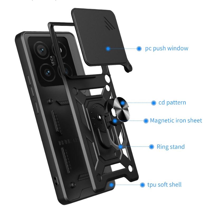 Protection Camera Lens Slide Shockproof Armor Case For Xiaomi 14t Pro 14 T Mi14t Pro Magnetic Ring Stand Holder Cover For Xiaomi 14tpro