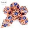 7 Pcs  Copper Blue Metal Dice Circular Hollow Metal Polyhedral Dice Set Suitable for Role-Playing RPG  Board Game Card Game