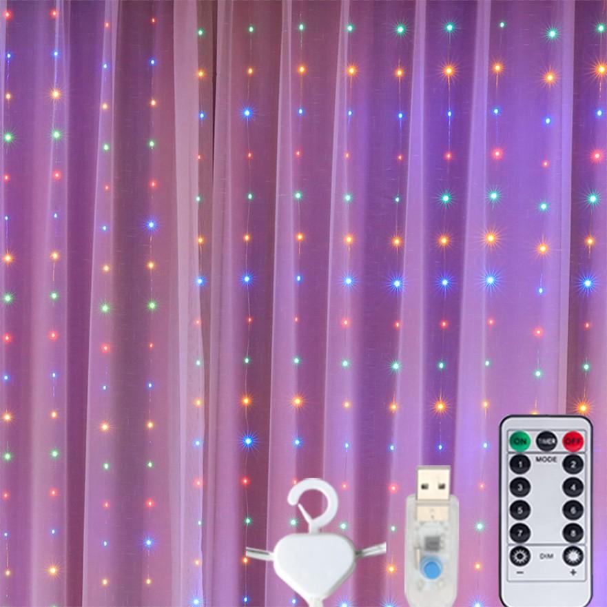 3 м светодиодные гирлянды для занавесок, медная проволока, гирлянда из гирлянд на Новый год, Рождество, украшение для дома, кемпинга, вечеринки на открытом воздухе