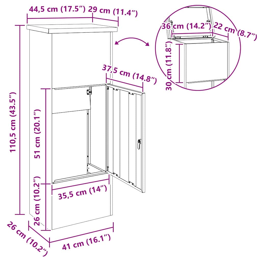 Parcel Drop Box Black 44.5 x 29 x 110.5 cm Galvanized Steel