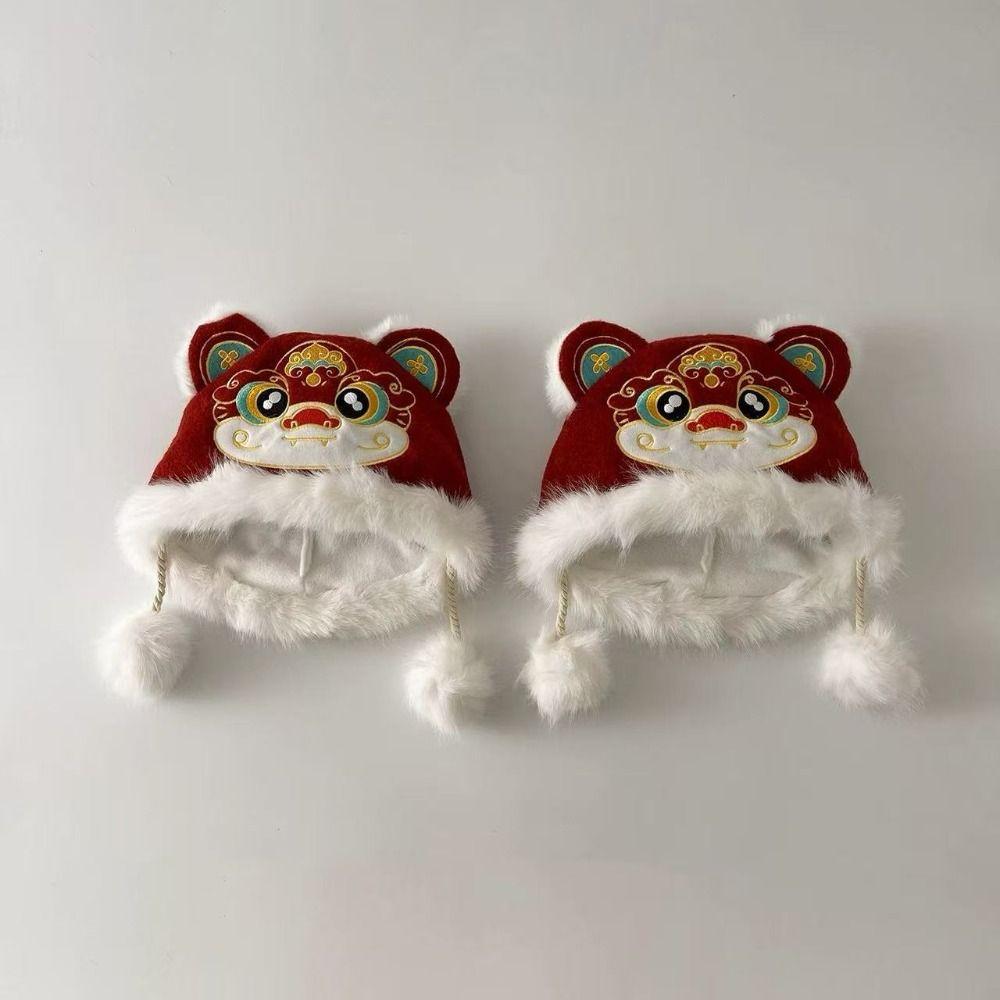 Thickened Children's Lion Dance Hat Ear Muffs Winter Warm Hat Fashion Plush Beanies Outdoor