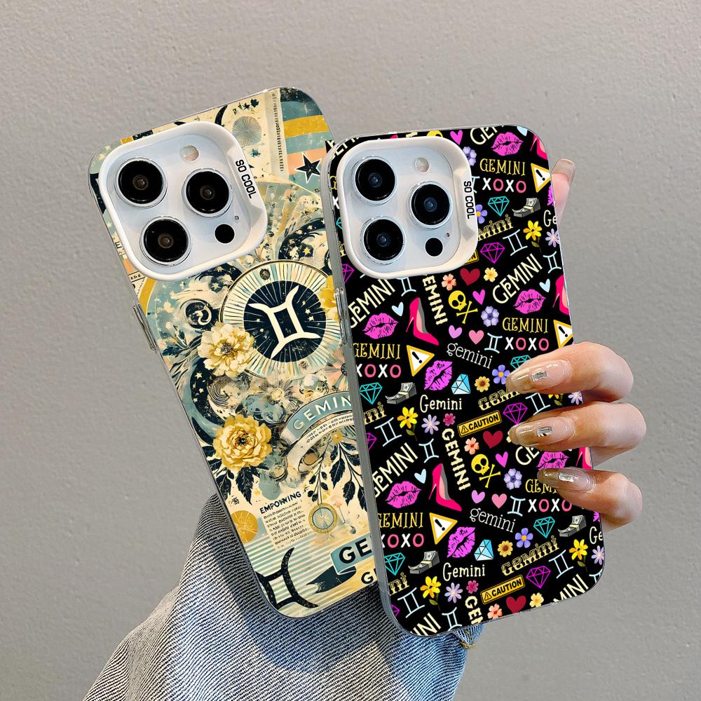 Zodiac Sign Gemini Mobile Phone Case for iPhone 17 16 15 14 13 12 11 X XR XS 8 7 Air Pro Max Plus White Translucent Cover