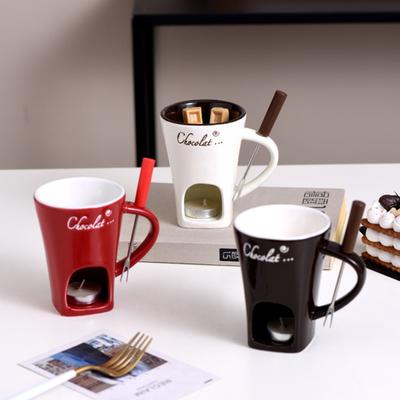 Кружка для шоколадного фондю с вилками и свечами 130 мл, керамическая кружка для плавления шоколада, мини-горшок для плавления масла, подарки на день рождения и свадьбу