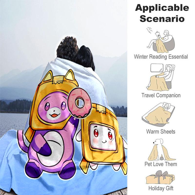 1pc Blanket Lankybox Foxy and Rocky3 Print Design, Lightweight Blanket for Sofa, Bed- Soft &Warm, Gift for All Seasons like Christmas, Halloween