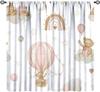 Cartoon Blue Bear Curta For Boys,Watercolor Little Cute Animal Aircrafts Hot Air Balloons Rainbow Window Drapes For Baby Boys