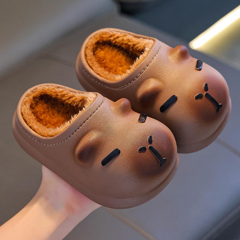 Детские нескользящие хлопковые тапочки Cang-Capybara: Милые зимние комнатные тапочки с мягкой подошвой и забавным дизайном в виде какашки