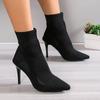 Женские туфли на высоком каблуке с острым носком, сексуальные ботильоны «Челси», зимние вязаные носки, новые дизайнерские женские туфли-лодочки, Zapatos