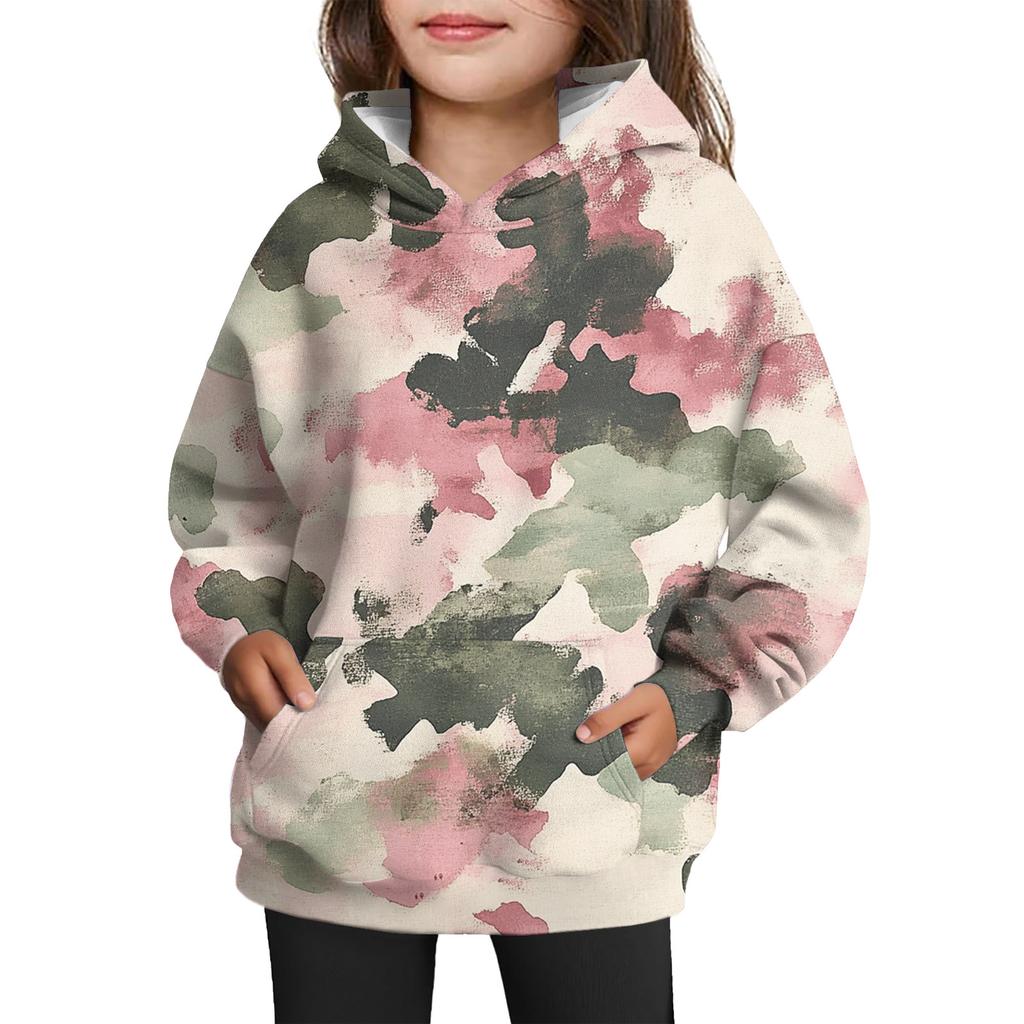Girls' Hooded Tie- Sweatshirt - Pullover Print Top