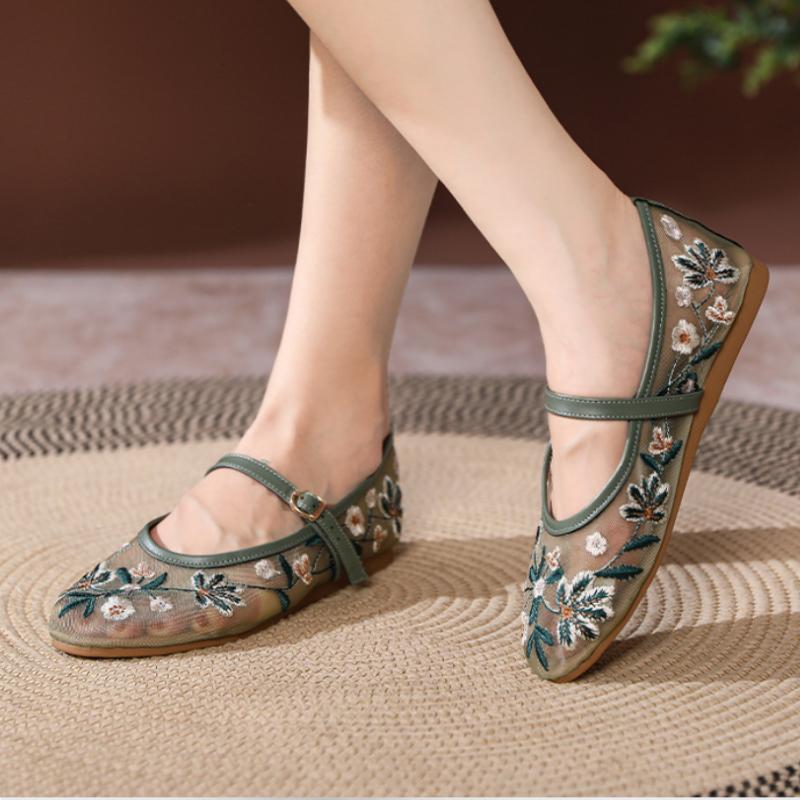 Мода 2025 Весна Высокое Качество Повседневные Сетчатые Женские Балетки, Декор Пряжкой Большой Размер Туфли Мэри Джейн женская обувь