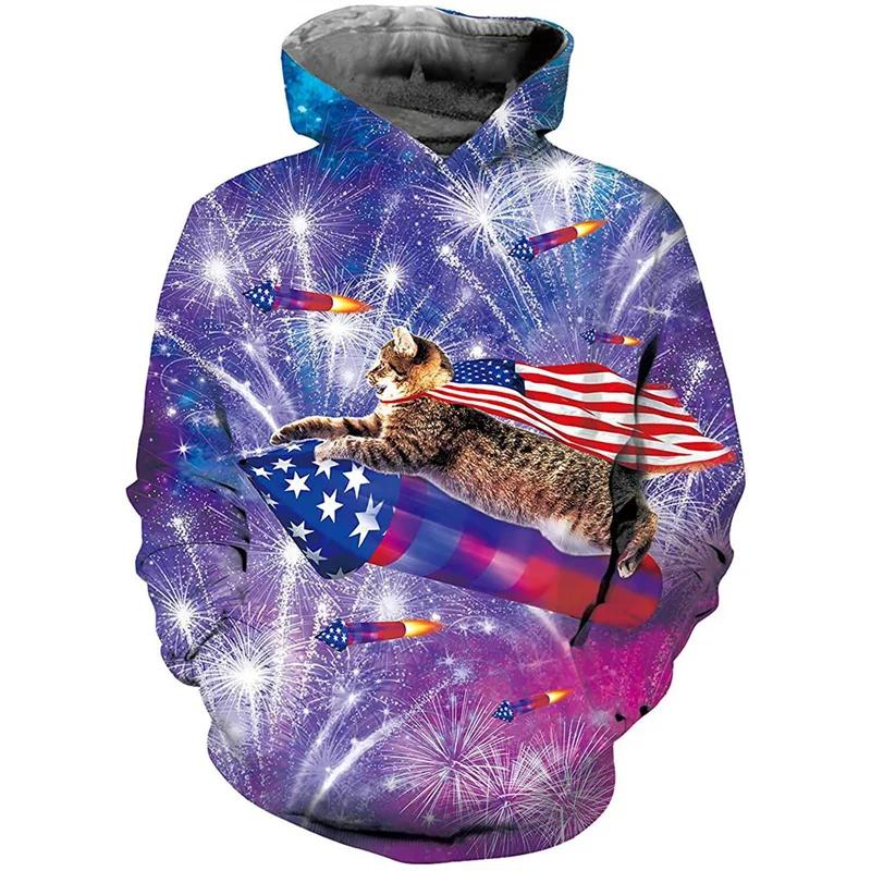Galaxy Cat Riding Dinosaur Shark Graphic Hoodie Men Clothing Unisex 3D Print In Hoodies Women Harajuku Fashion Y2k Pullover