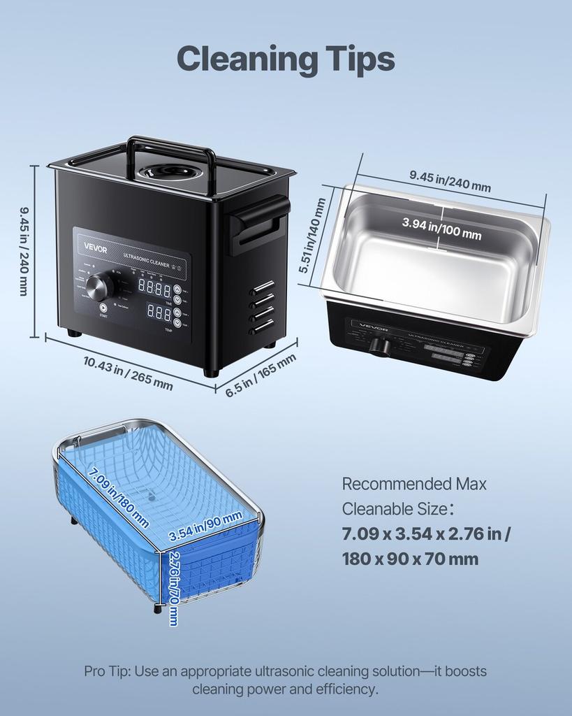 3L Ultrasonic Cleaner, Professional Ultrasonic Cleaner Machine with Knob Control, Stainless Steel Cleaning Machine with Basket and Cleaning Ball, for