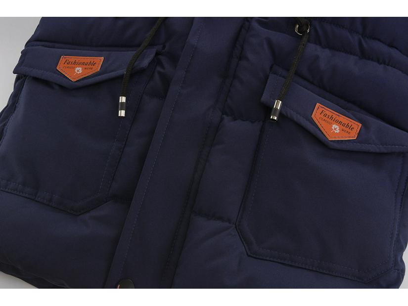 Зимнее пальто для мальчиков в корейском стиле: Плотный пуховый хлопок, на бархатной подкладке, средней длины, для детей постарше