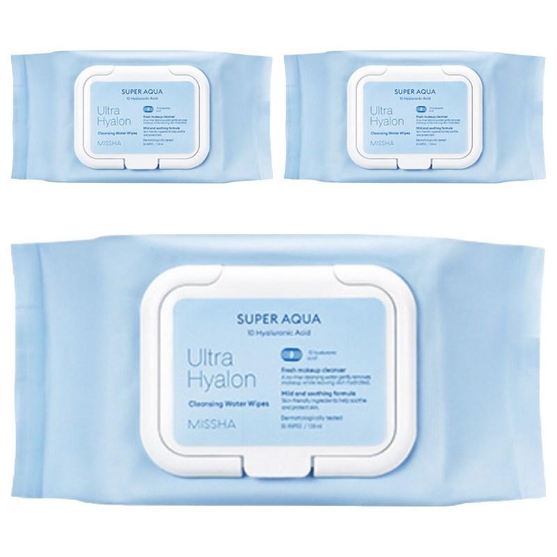Missha Super Aqua Ultra Hyaluron Cleansing Water Tissues, 30 Sheets Pack, 30 wipes, 3 pcs
