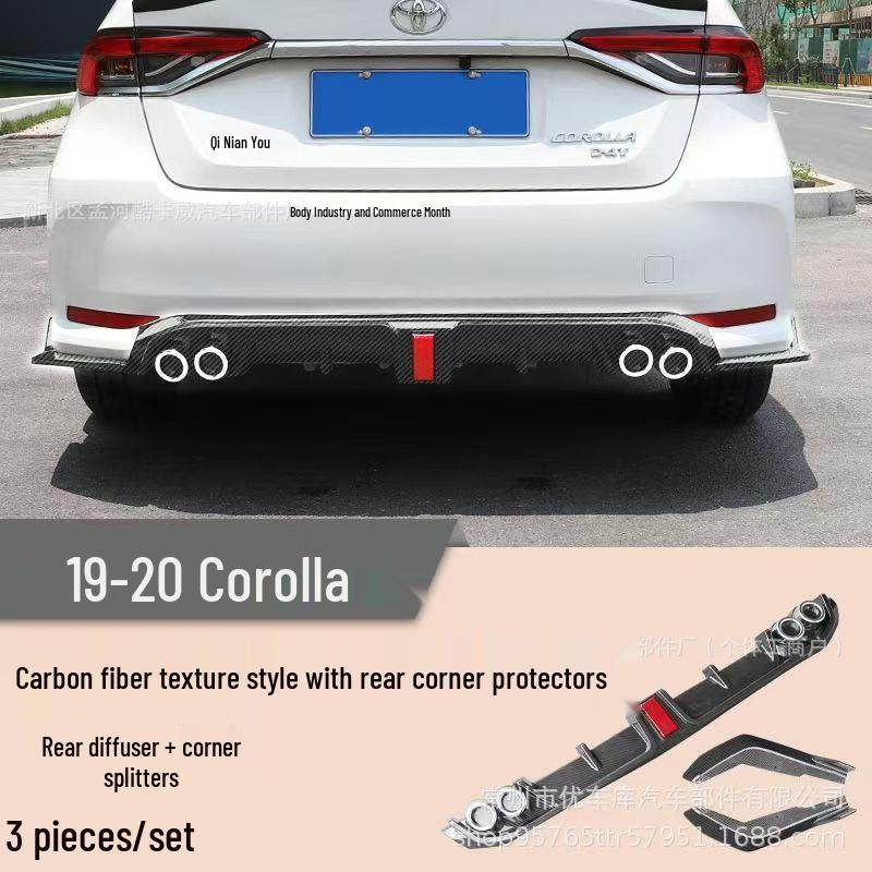 Задний спойлер-губа и комплект противоударных накладок на бампер для Toyota Corolla 19-го поколения (гибридная модификация)