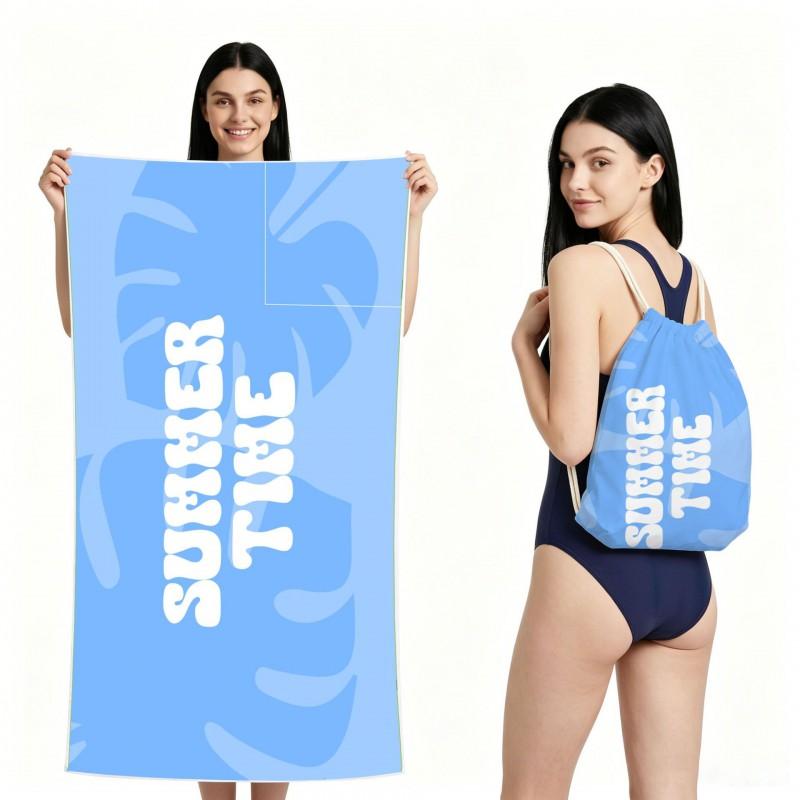 Dual-Sided Microfiber Beach Towel With Cocktail Print Quick-Dry Foldable Pool Spa Travel Outdoor Use Lightweight Absorbent Bath