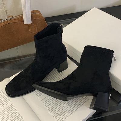 Высококачественные лаконичные женские ботильоны осень-зима квадратный низкий каблук обувь модная молния ботильоны для женщин