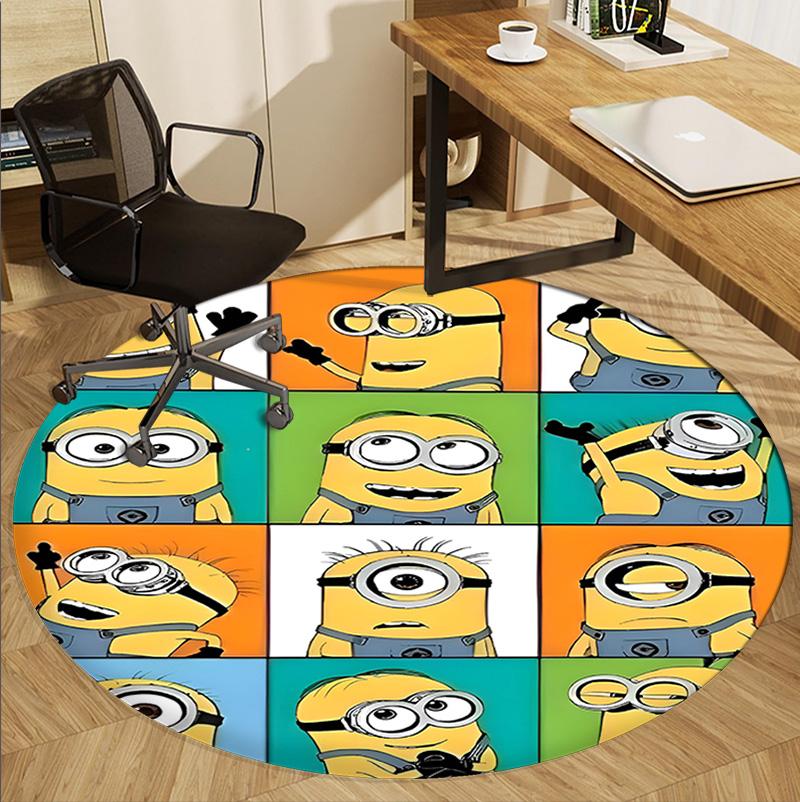 Minions Pattern Round Rug, Indoor/Outdoor Mat, for Picnic, Gameroom, Bedroom, Office, Living Room, Home Decor Carpet, Birthday Gift