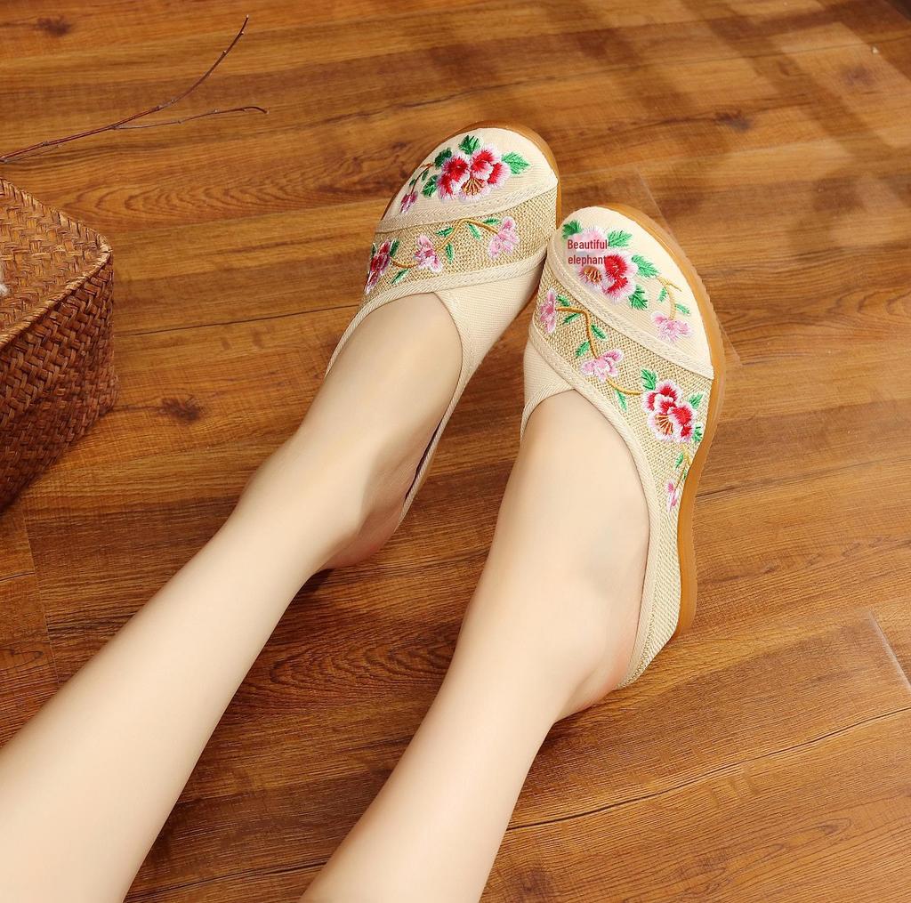 Вышитые льняные тапочки на танкетке в стиле ретро с ароматерапией