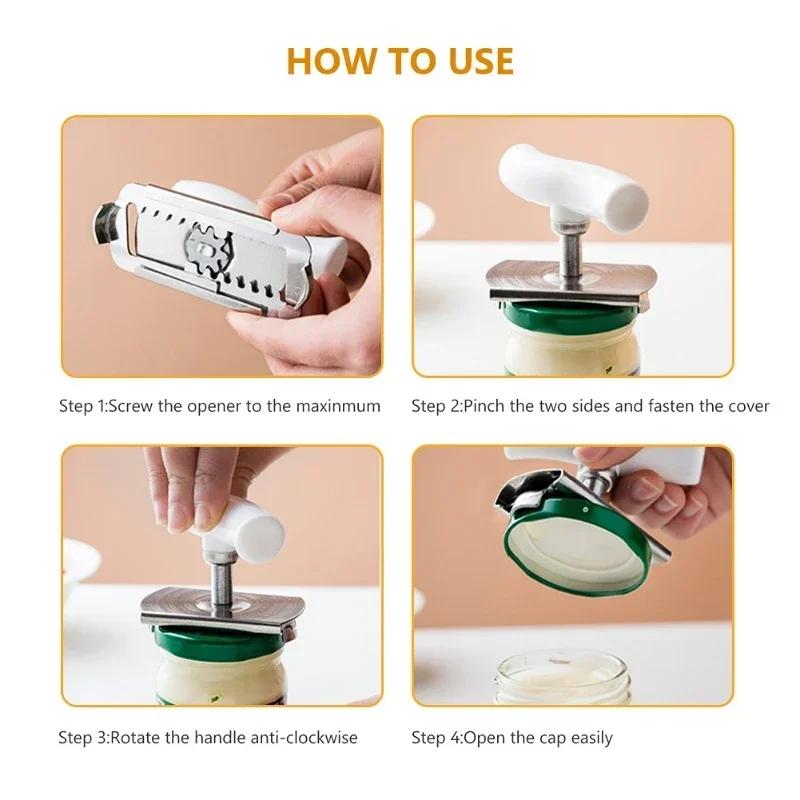 Инструменты для открывания банок Крышка Легкий гаджет Ручной Открывалка для банок Регулируемый Нержавеющая сталь Крышки Сняты Бутылка Закручивание 1-3,7 дюйма Кухня