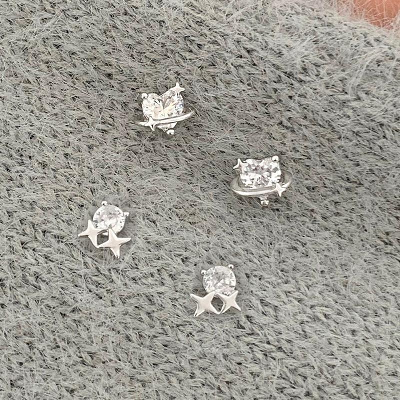 Серьги-гвоздики S925 с посеребренным покрытием, уникальный дизайн, серьги-гвоздики со звездами и цирконом, женские художественные маленькие серьги-гвоздики с бриллиантами и четырьмя звездами из свежей гавани