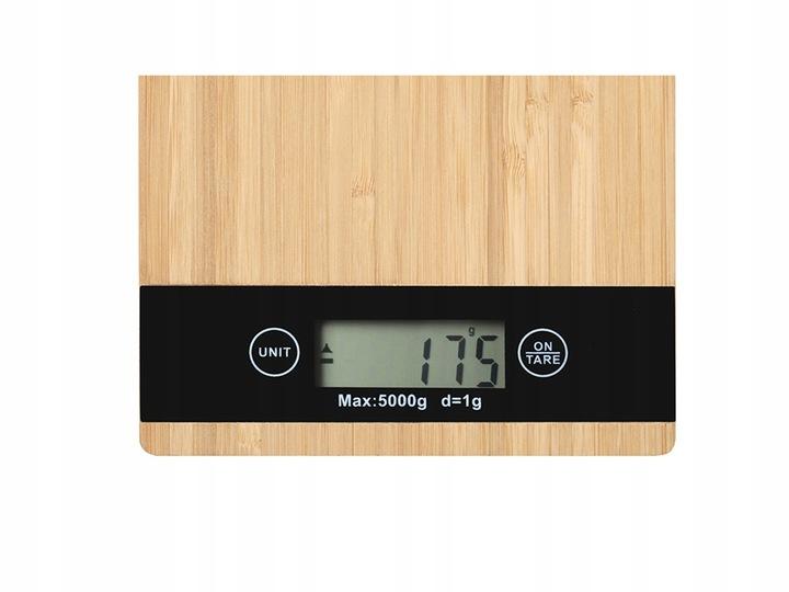 Waga Kuchenna Bambusowa Elektroniczna Lcd Domowa Płaska Dotykowa Do 5Kg