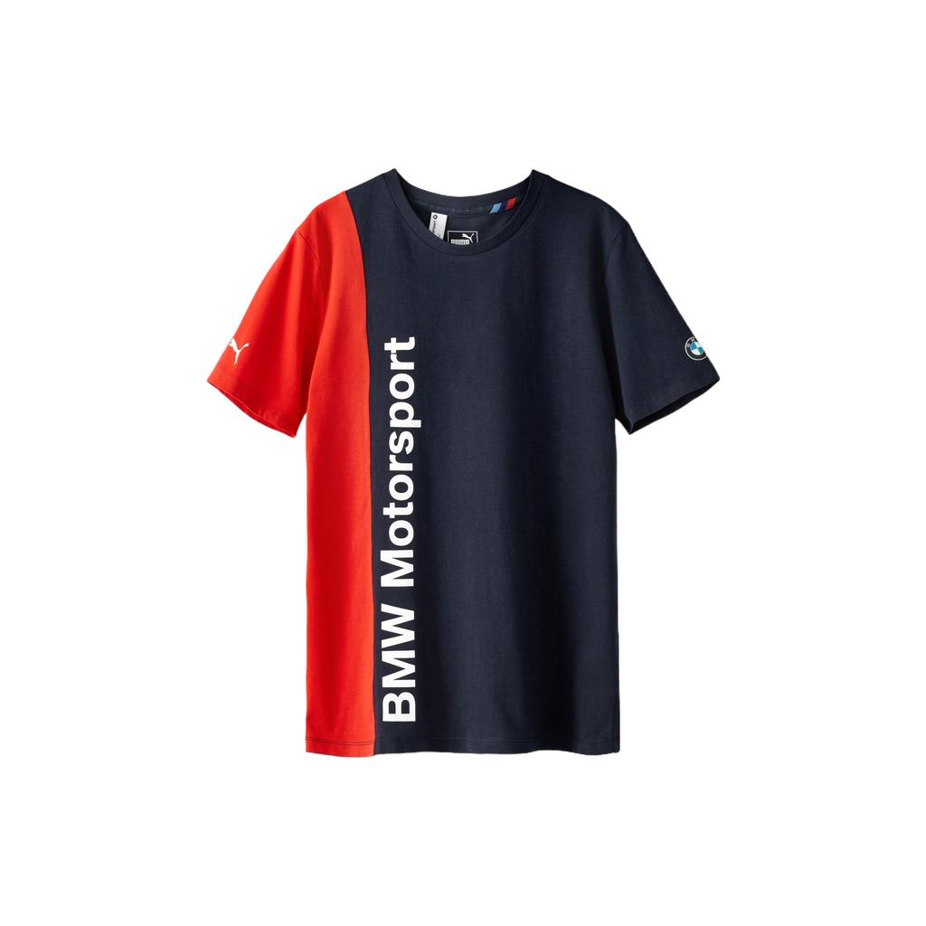 Puma Футболка с коротким рукавом и принтом букв X Bmw Color Block, круглая горловина, гоночная, мужская, синяя 761989-01