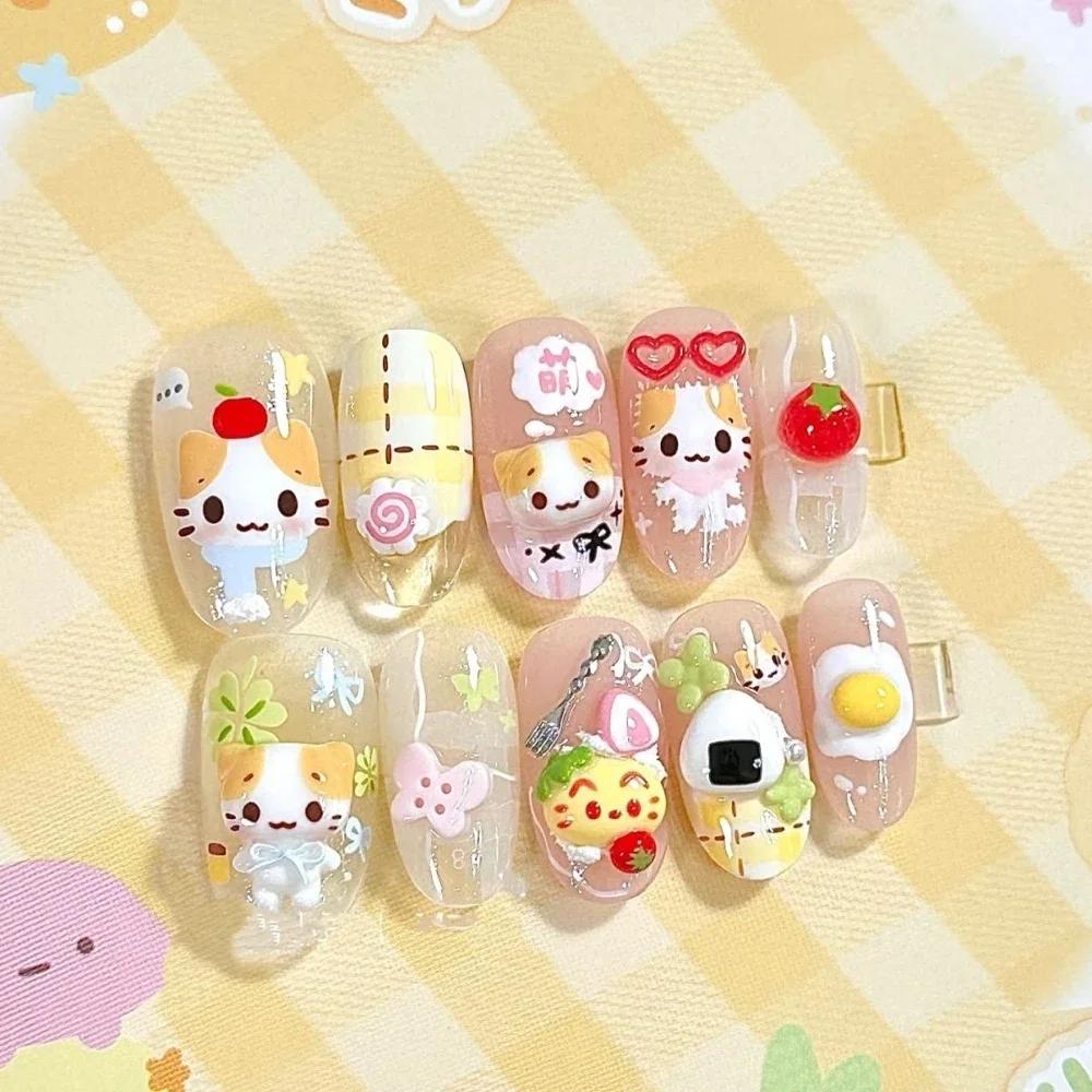 Kawaii Rilakkuma Short Almonds Face Press On Nails 3D Cartoon Japanese Style Customizable Wholesale Girl Party Gift
