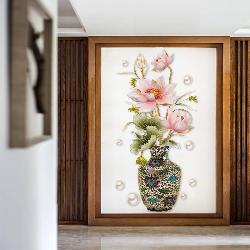 Романтическая ваза Лист лотоса Спальня Гостиная Прихожая Украшение дома Наклейки на стену Самоклеящиеся наклейки