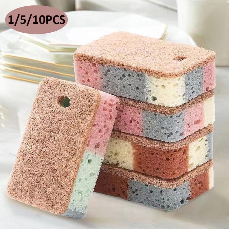 Newest Multi-color Wood Pulp Cotton Dishwashing Sponge with Magic Cleaning Ability - Available In 1/5/10 Pieces