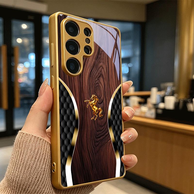 Стеганый золотой чехол для телефона с изображением лошади для Samsung A50 A51 A52 A53 A54 A55 A56 A57 A71 A72 A73 A31 A32 A34 A36 A37 30s Стеклянная крышка