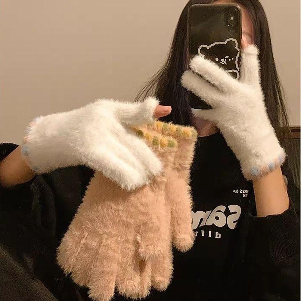 Elastic Fleece Women's Gloves Korean Style Ski Mittens Mink Velvet Gloves For Girls Winter