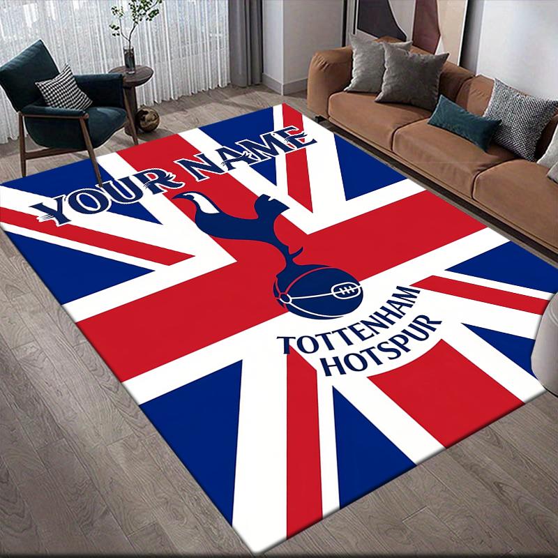 Custom Name,Tottenham Hotspur Home Sofa Decoration for Living Room & Bedroom, Non‑Slip Play Flannel Floor Mat for Game Room