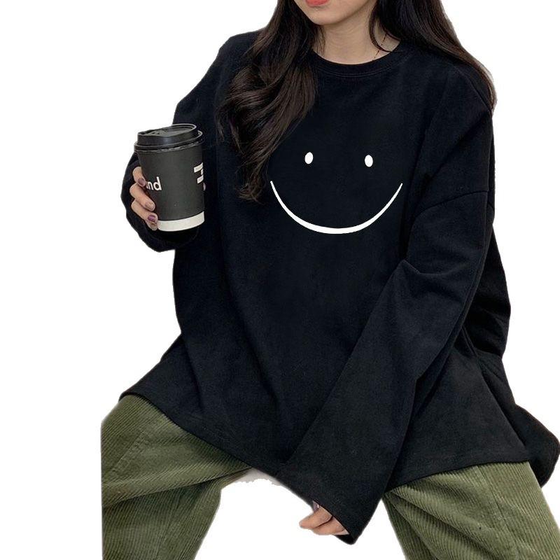 2025 Женский модный топ с длинным рукавом из 100% чистого хлопка свободного кроя - Весна/Осень