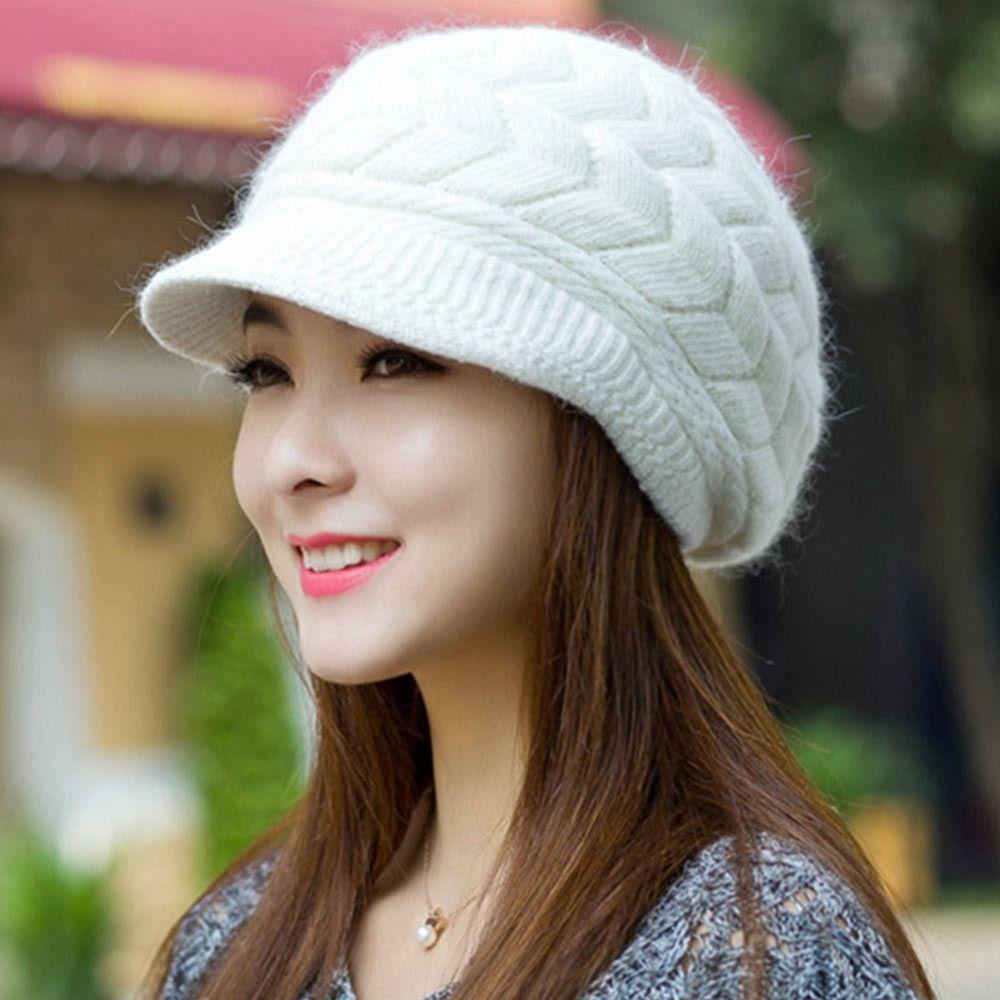 Защита ушей Берет Шляпа Шерстяная Кепка с утиным язычком Повседневная Зимняя Шляпа для Женщин