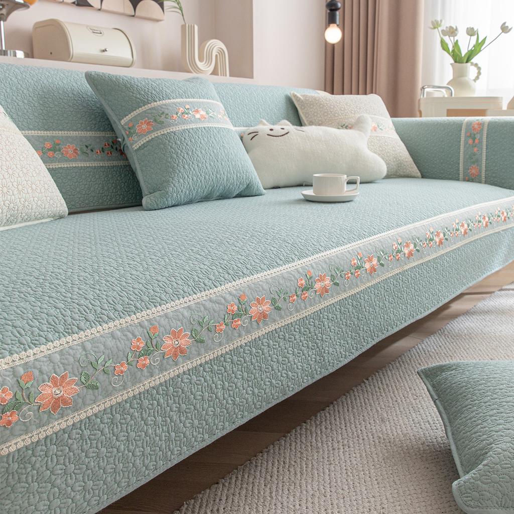 Korean Single Pure Cotton Sofa Cushion, Universal Fabric For All Seasons, Non-Slip Sofa Cover, Sofa Towel, Pastoral Cream Wind Sofa Seat