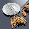 BBQ Skewers Long Handle Clip Barbecue Grill Sticks Wood Kitchen BBQ Fork Stainless Steel Outdoor Grill Needle Clip Kitchen Tool