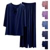 Женская летняя свободная и удобная футболка с рукавом три четверти, брюки прямого кроя, комплект пижамы большого размера