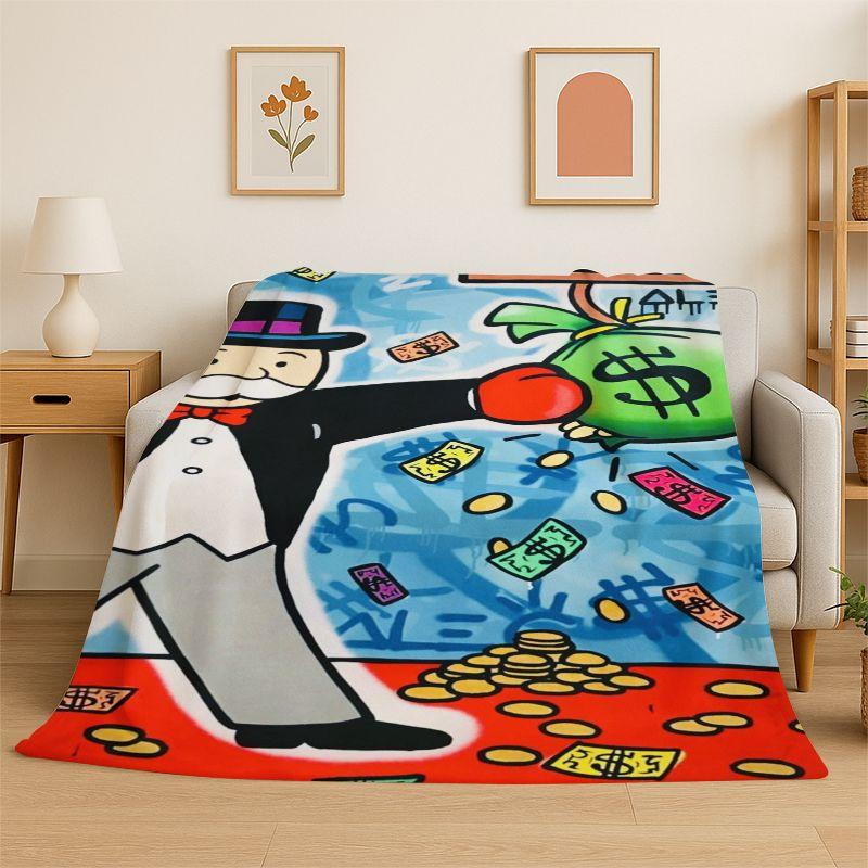Monopoly Dollar Rich Game Cartoon Flannel Blanket Soft Warm Throw Blanket for Bedroom Living Room Bed Travel Camping Picnic