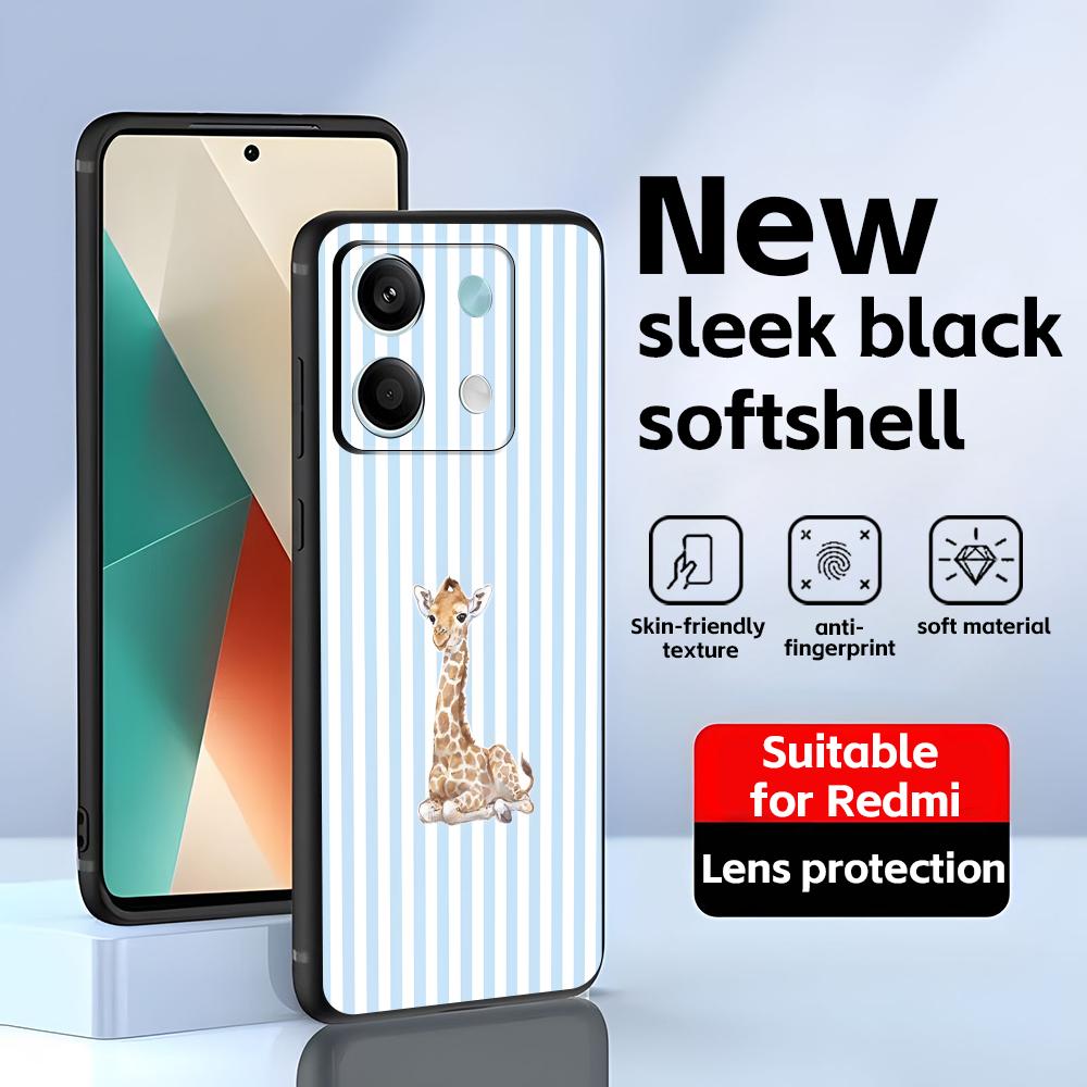 Милый жираф Чехол для телефона Для Redmi Note 14 13 12 11 Pro Plus S 5G 14C A3 Мягкий черный чехол для телефона