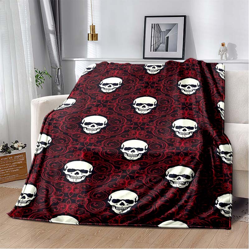 Black & Yellow Skull Flannel Blanket, Soft Warm Throw with Punk Skull Print, Cozy Bedding for Gothic & Rock Fans