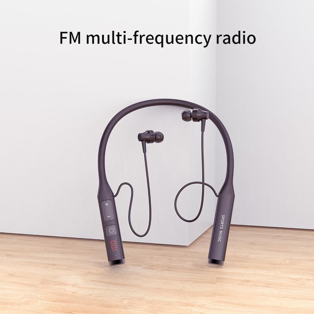 Беспроводные наушники Bluetooth 5.0 со светодиодным дисплеем питания гарнитуры с шейным ремешком Водонепроницаемые стереонаушники HiFi Спортивные наушники Поддержка TF-карты Режим FM-радио