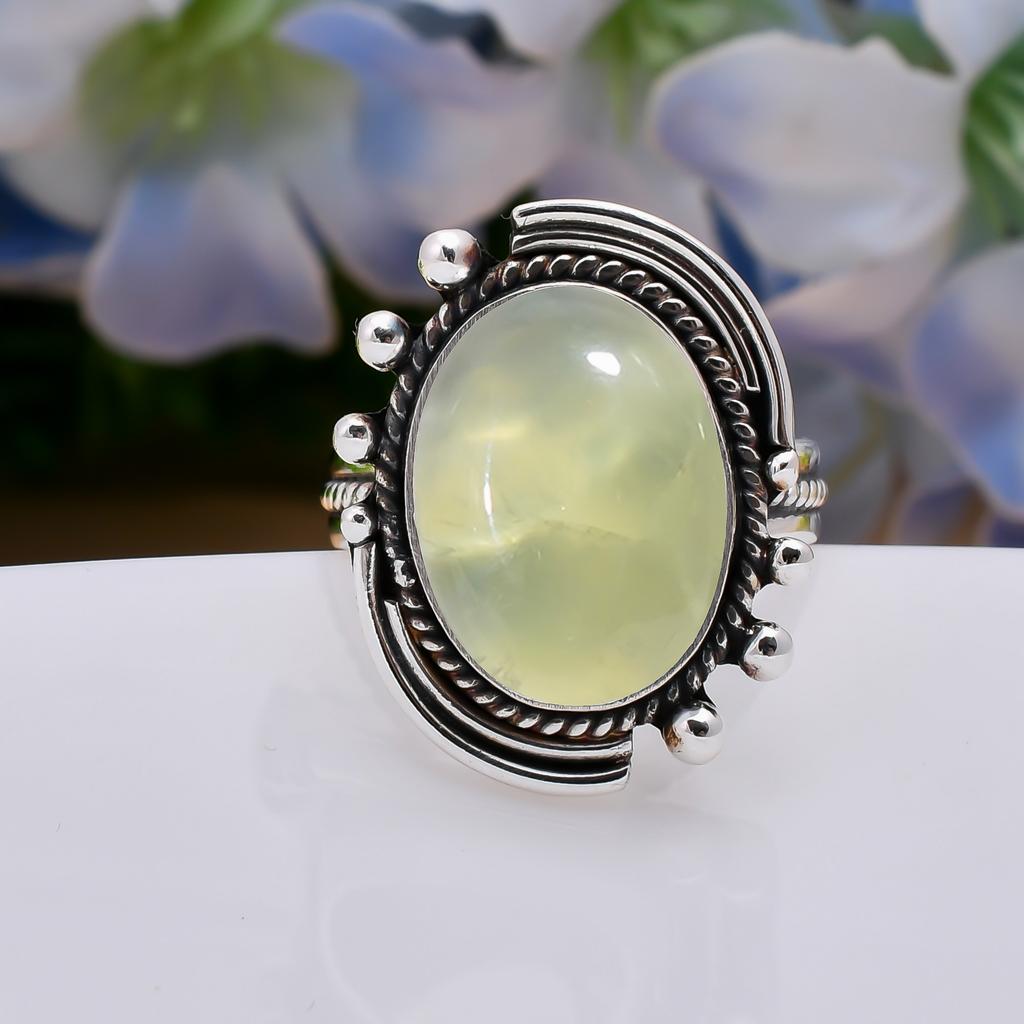 Пренит - Южная Африка Кольцо из стерлингового серебра 925 пробы V5019, Зеленое кольцо, Овальное кольцо, Подарок на День святого Валентина, Подарок для нее, Подарок на день рождения, Украшения ручной работы, Сил