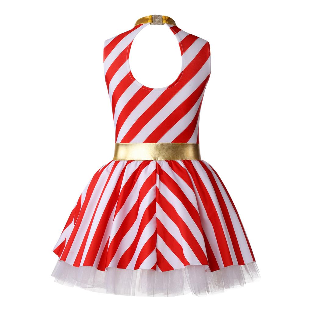 Детский рождественский костюм Санта-Клауса для девочек, платье-пачка без рукавов в полоску с принтом, платье-пачка, танцевальная одежда