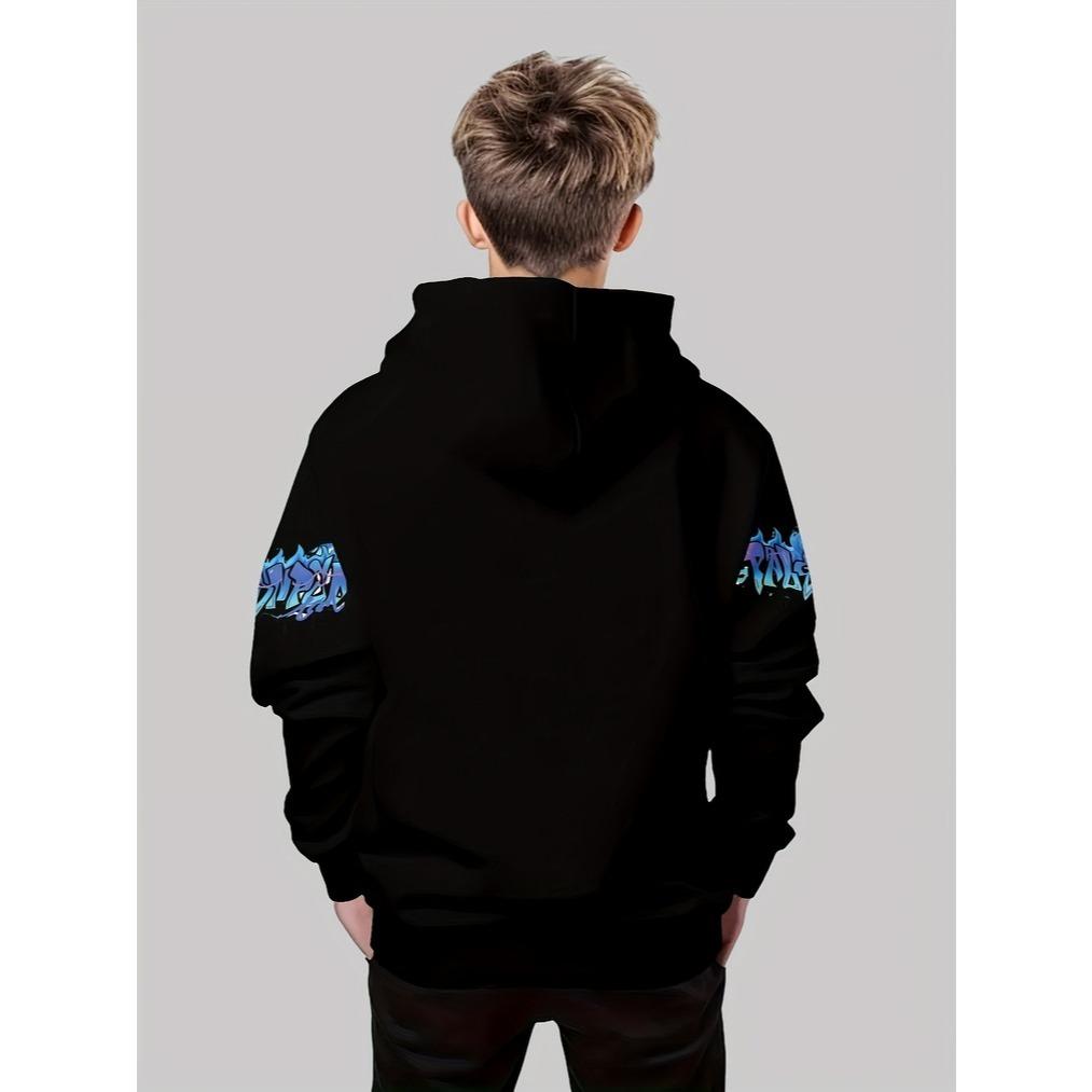 Модный мальчиковый пуловер с круглым вырезом и 3D-принтом, повседневная толстовка с капюшоном для улицы с принтом