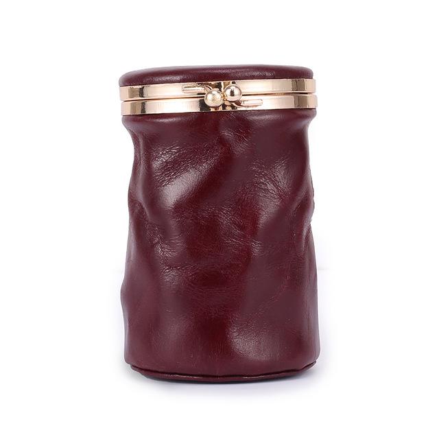 Натуральный верхний слой из масляной вощеной коровьей кожи, модный косметический чехол в форме бочонка для макияжа, мини-зеркало, сумка для губной помады