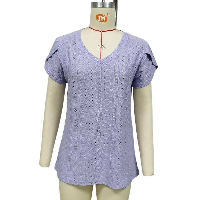 2026 Summer New Solid Color V-Neck Short Sleeve Loose Casual T-Shirt for Women