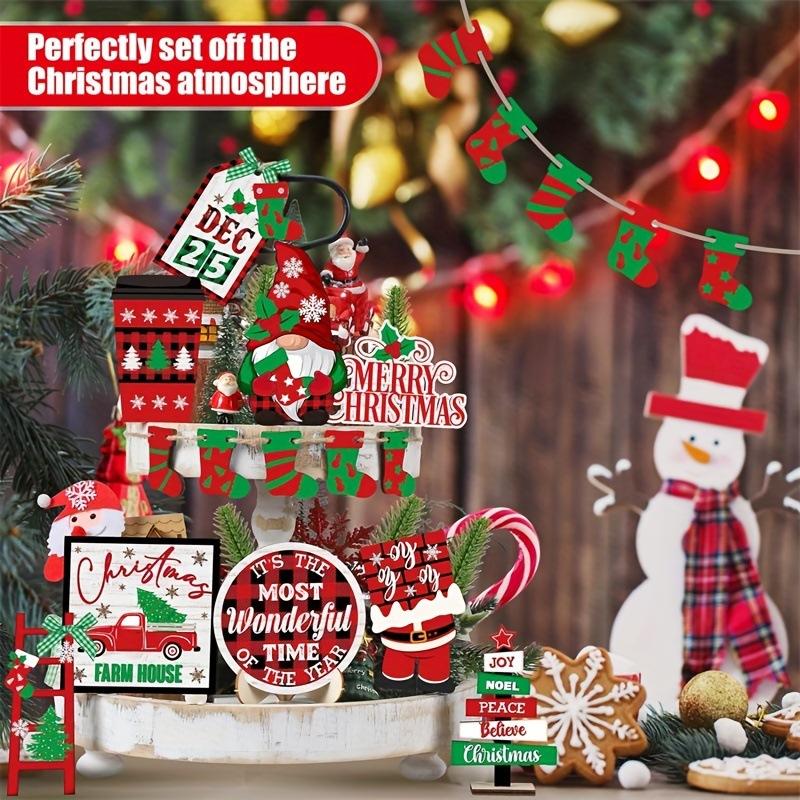 14 шт. Рождественский многоярусный поднос, декор, рождественские чулки, гном, грузовик, Счастливого Рождества, деревянные знаки, рождественские украшения стола