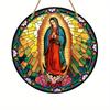 1pc 2d Flat Wood Christian Religion Mary Suncatcher, Translucent Stained Window Hanging, Round Wooden Sign- 20cm Porch, Wall, Home, Room, Cafe Holiday