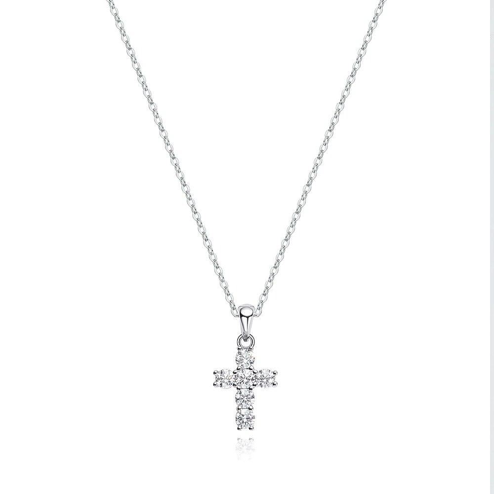 D Цвет Муассанит Крест Кулон Для Женщин Белое Золото 18 К Покрытием Стерлингового Серебра S925 Ожерелье Цепочка Свадебные Изящные Ювелирные Изделия