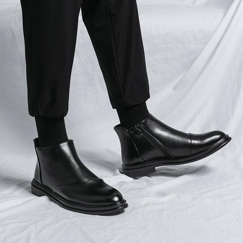 Мужские остроносые высокие кожаные туфли в минималистичном британском стиле для вечеринок, повседневных, офисных, для отдыха, для бизнеса, мотоциклетные мужские ботинки
